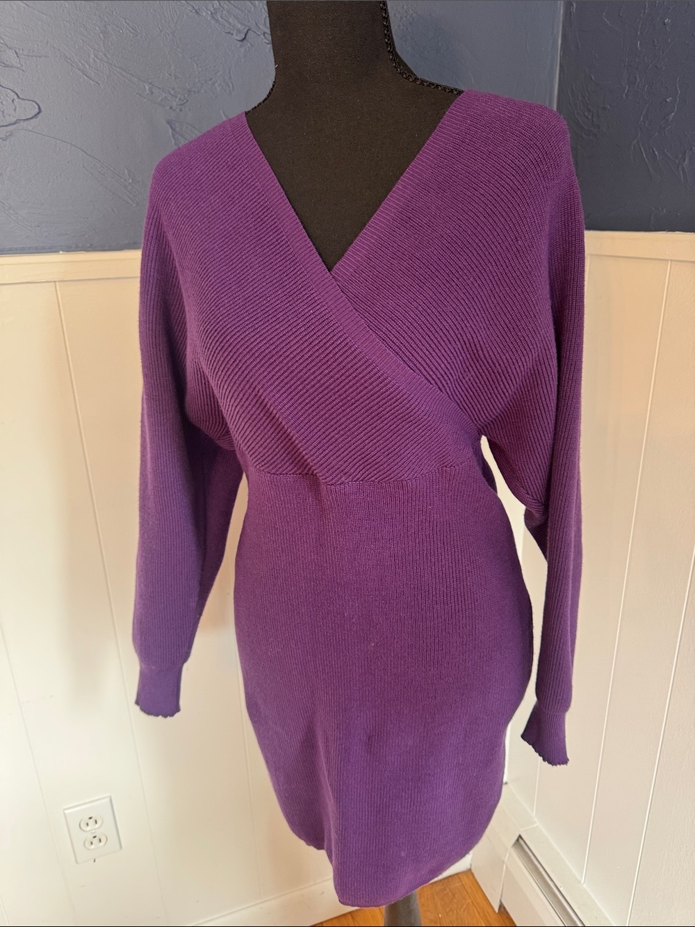 Purple Wrap-Style Sweater Dress - Unbranded
